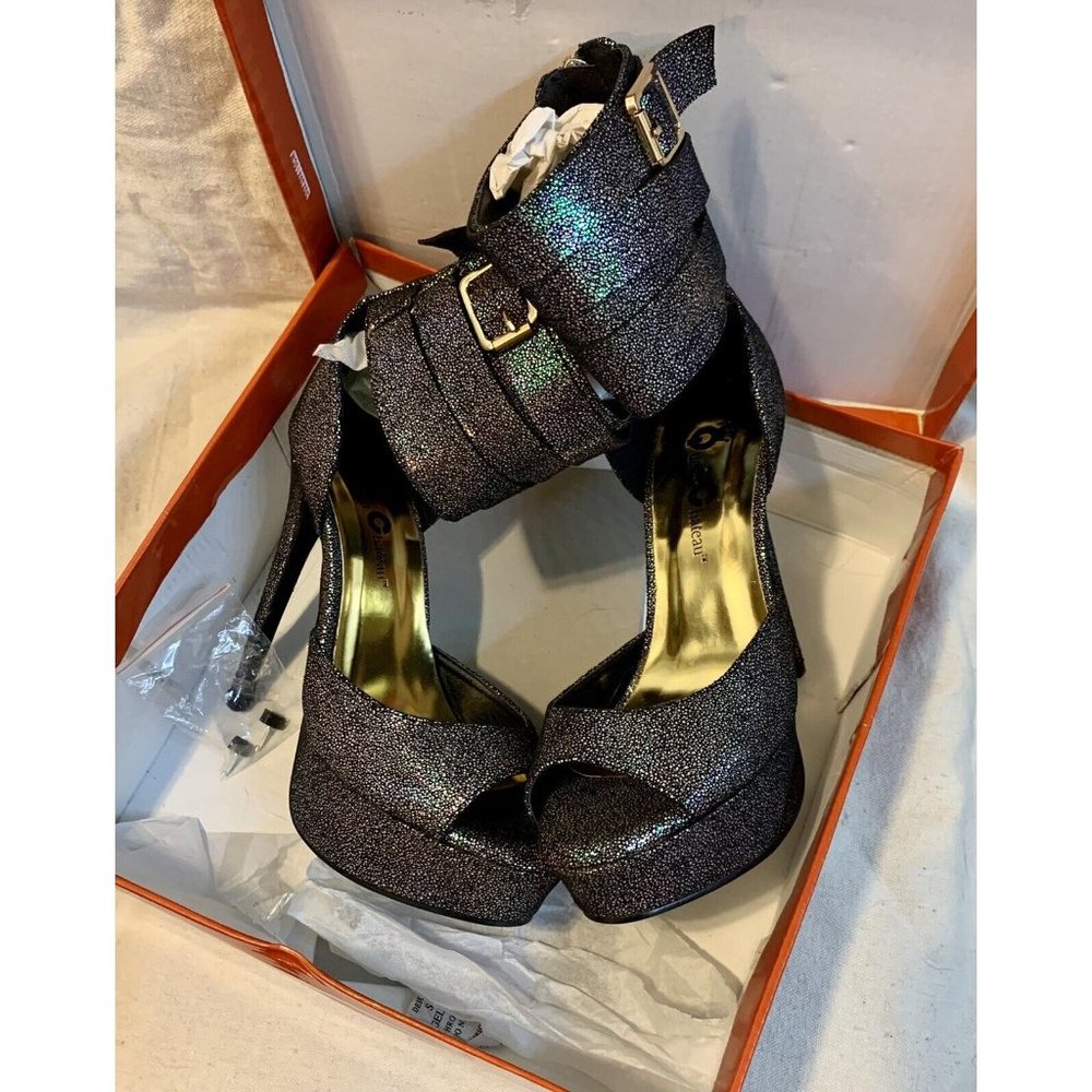 Sz 7 Athena Footwear Queen Chateau Ankle Strapped Black Base w/ Rainbow Shimmer